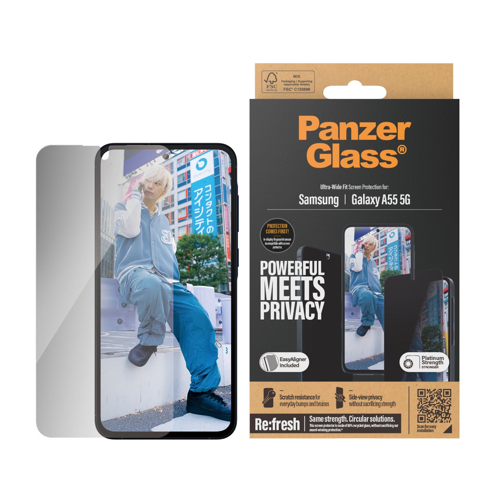PanzerGlass® Privacy Skærmbeskyttelse Samsung Galaxy A55 5G | Ultra-Wide Fit