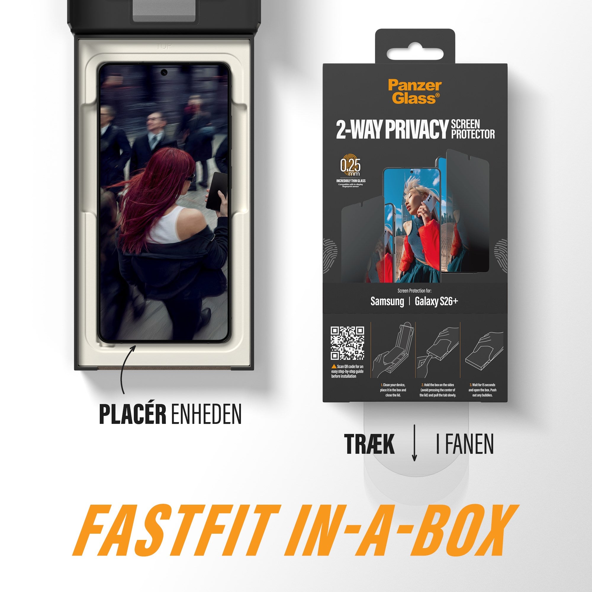 PanzerGlass® 2-Way Privacy Skærmbeskyttelse Samsung Galaxy S26+ | Ultra-Wide Fit m. FASTFIT IN-A-BOX