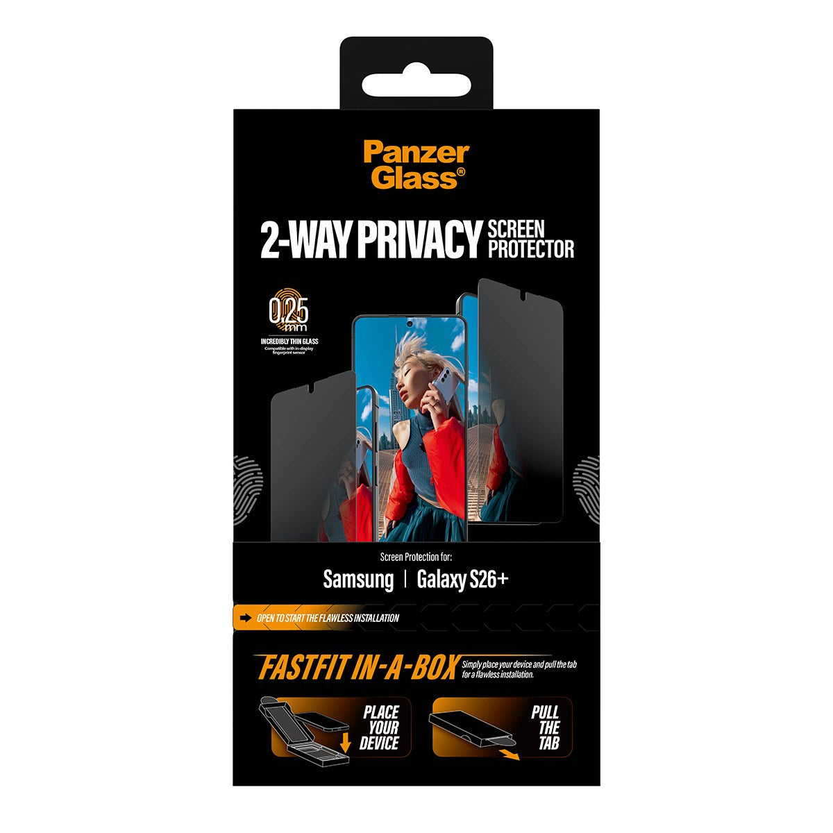 PanzerGlass® 2-Way Privacy Skærmbeskyttelse Samsung Galaxy S26+ | Ultra-Wide Fit m. FASTFIT IN-A-BOX