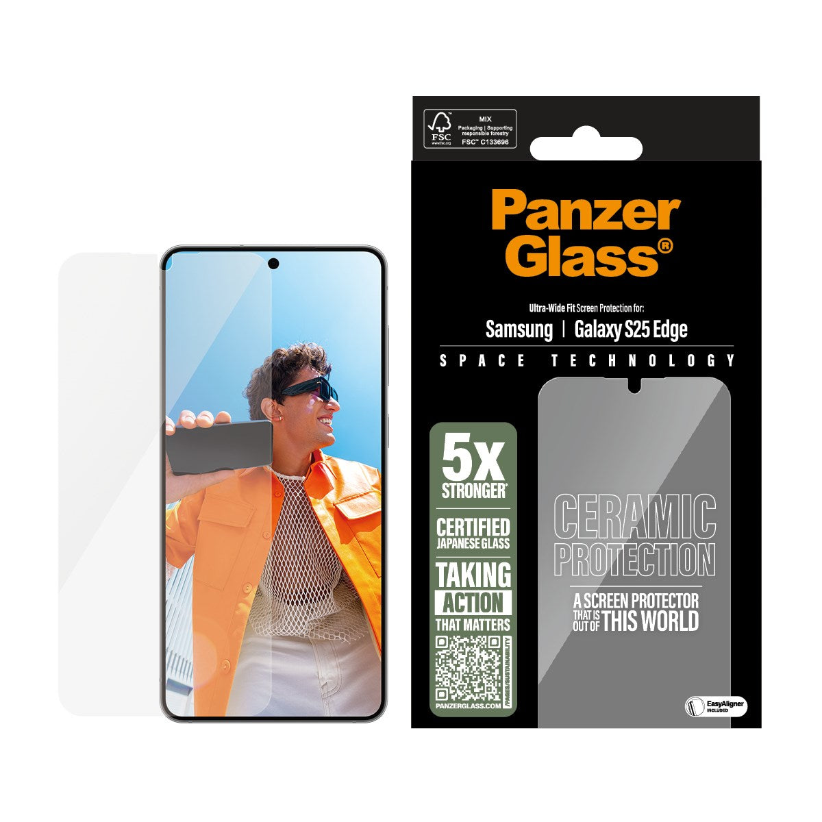 PanzerGlass® Ceramic Skærmbeskyttelse Samsung S25 Edge | Ultra-Wide Fit m. EasyAligner