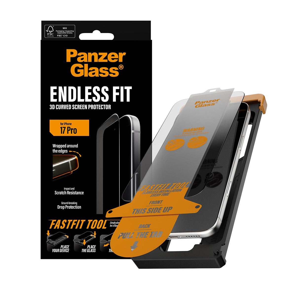 PanzerGlass® 3D Curve Skærmbeskyttelse iPhone 17 Pro m. Applicator