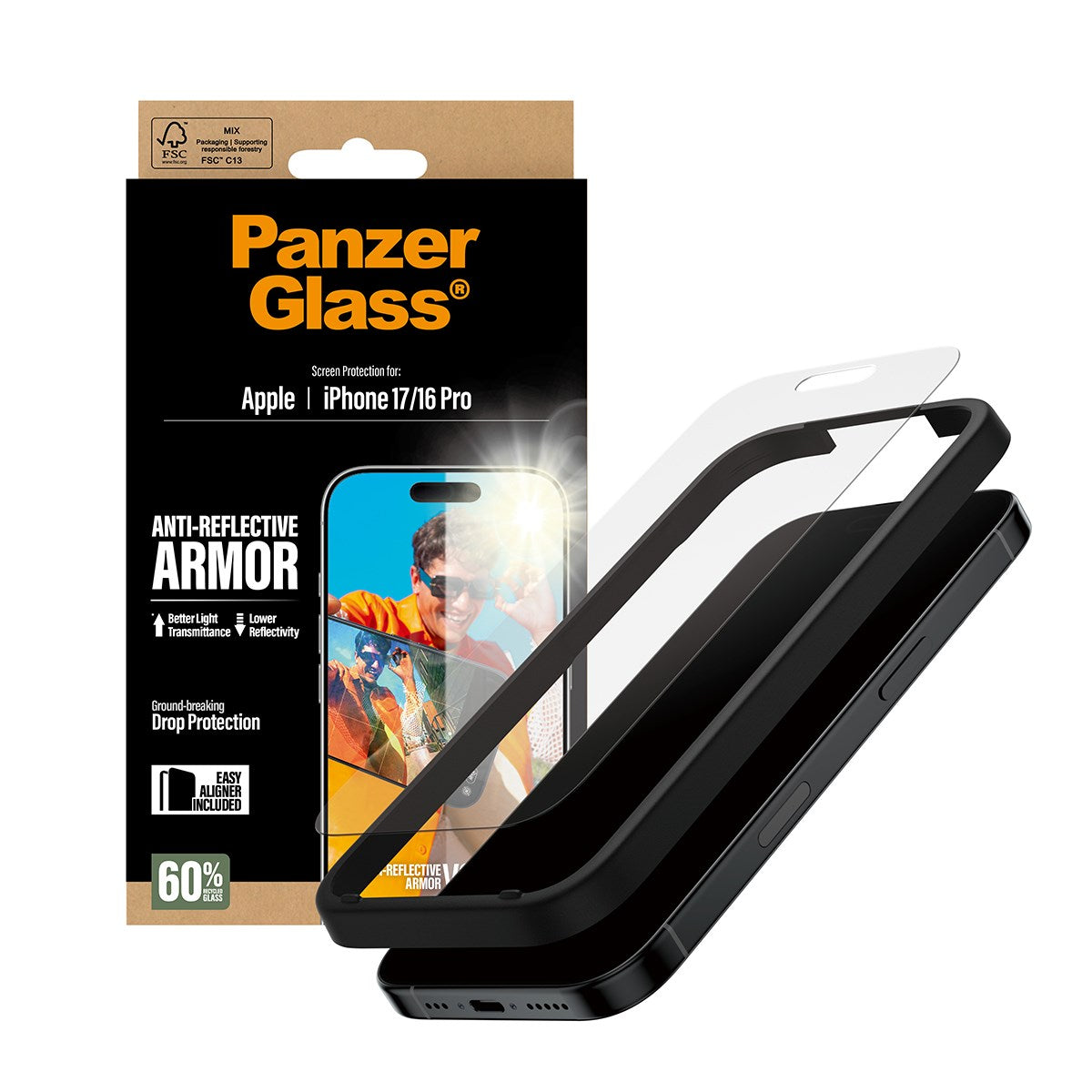 PanzerGlass® Anti-Reflective Armor Skærmbeskyttelse iPhone 17 | iPhone 16 Pro m. EasyAligner