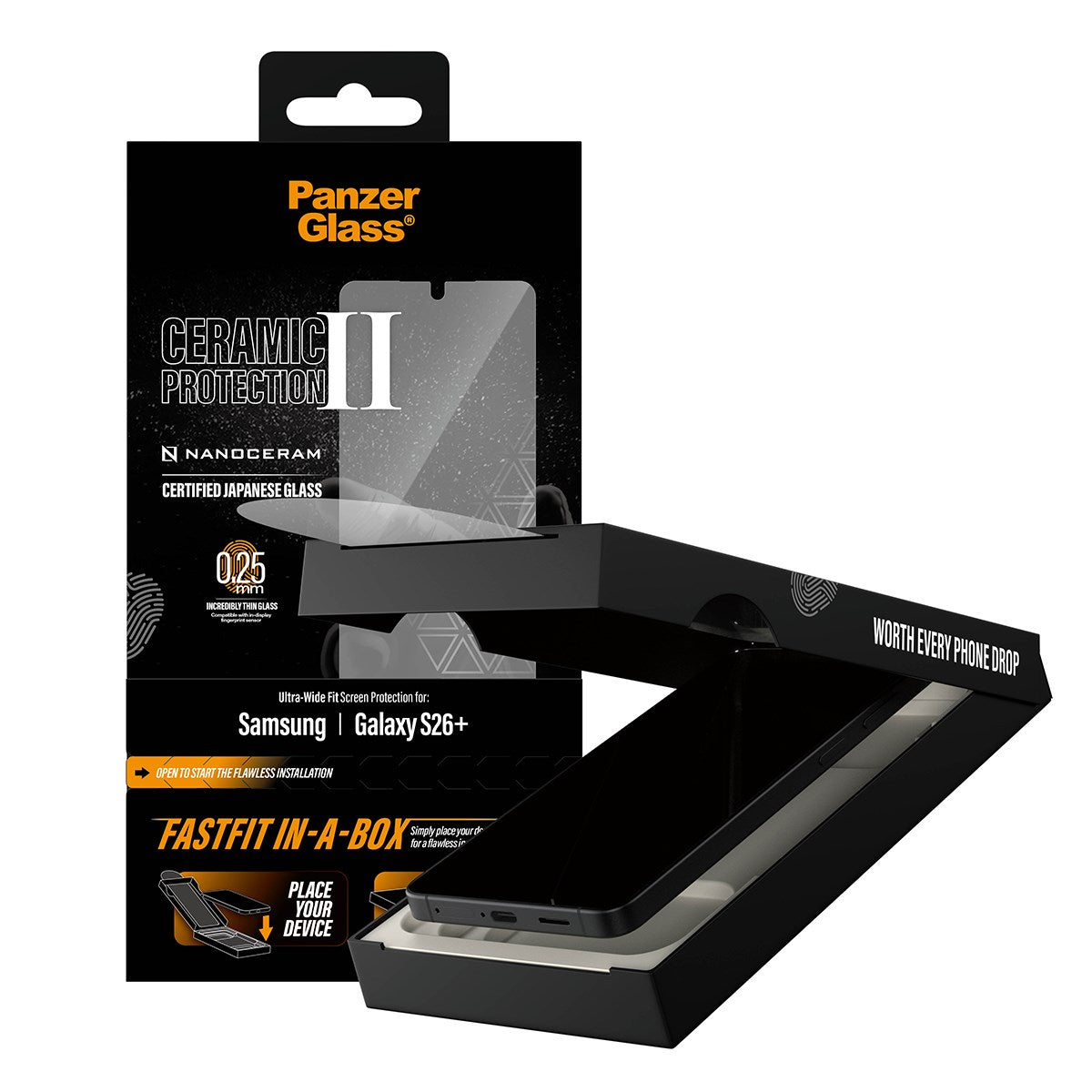 PanzerGlass® Ceramic Skærmbeskyttelse Samsung Galaxy S26+ | Ultra-Wide Fit m. FASTFIT IN-A-BOX