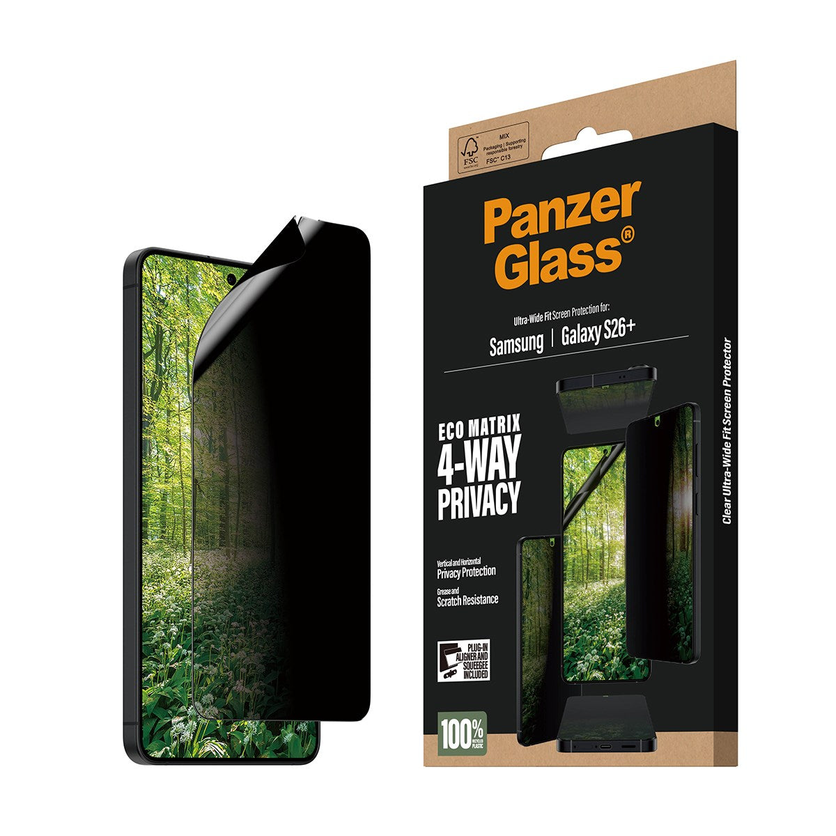 PanzerGlass® ECO MATRIX 4-Way Privacy Skærmbeskyttelse Samsung Galaxy S26+ | Ultra-Wide Fit