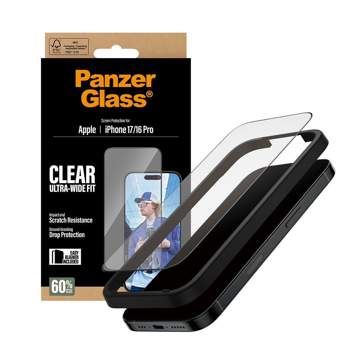 PanzerGlass® Skærmbeskyttelse iPhone 17 | iPhone 16 Pro | Ultra-Wide Fit m. EasyAligner