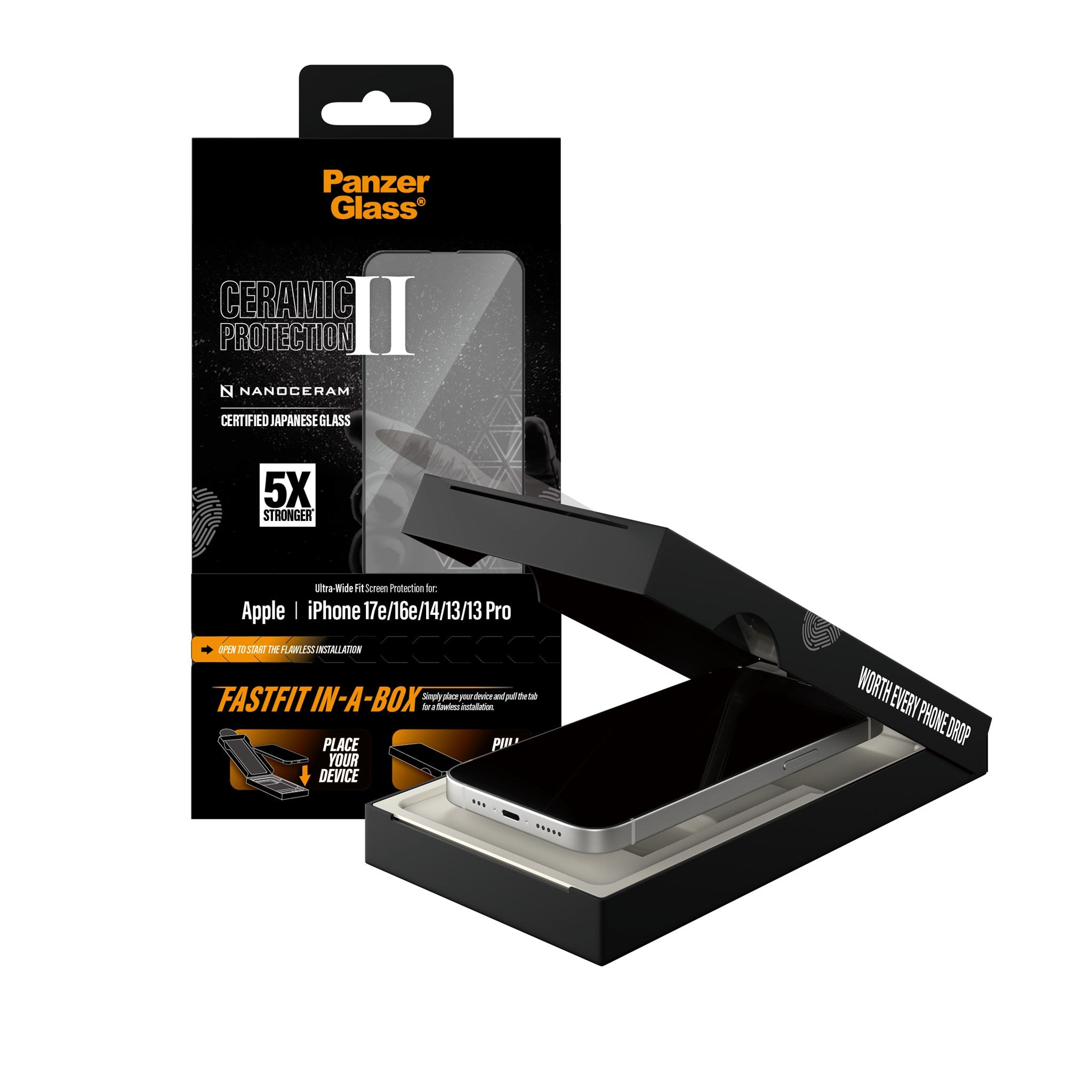 PanzerGlass® Ceramic Skærmbeskyttelse iPhone 17e |16e | 14 | 13 | 13 Pro | Ultra-Wide Fit w. FASTFIT IN-A-BOX