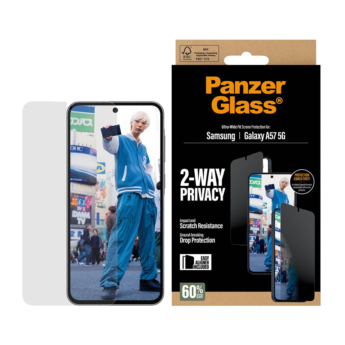PanzerGlass® 2-Way Privacy Skærmbeskyttelse Samsung Galaxy A57 5G | Ultra-Wide Fit m. EasyAligner