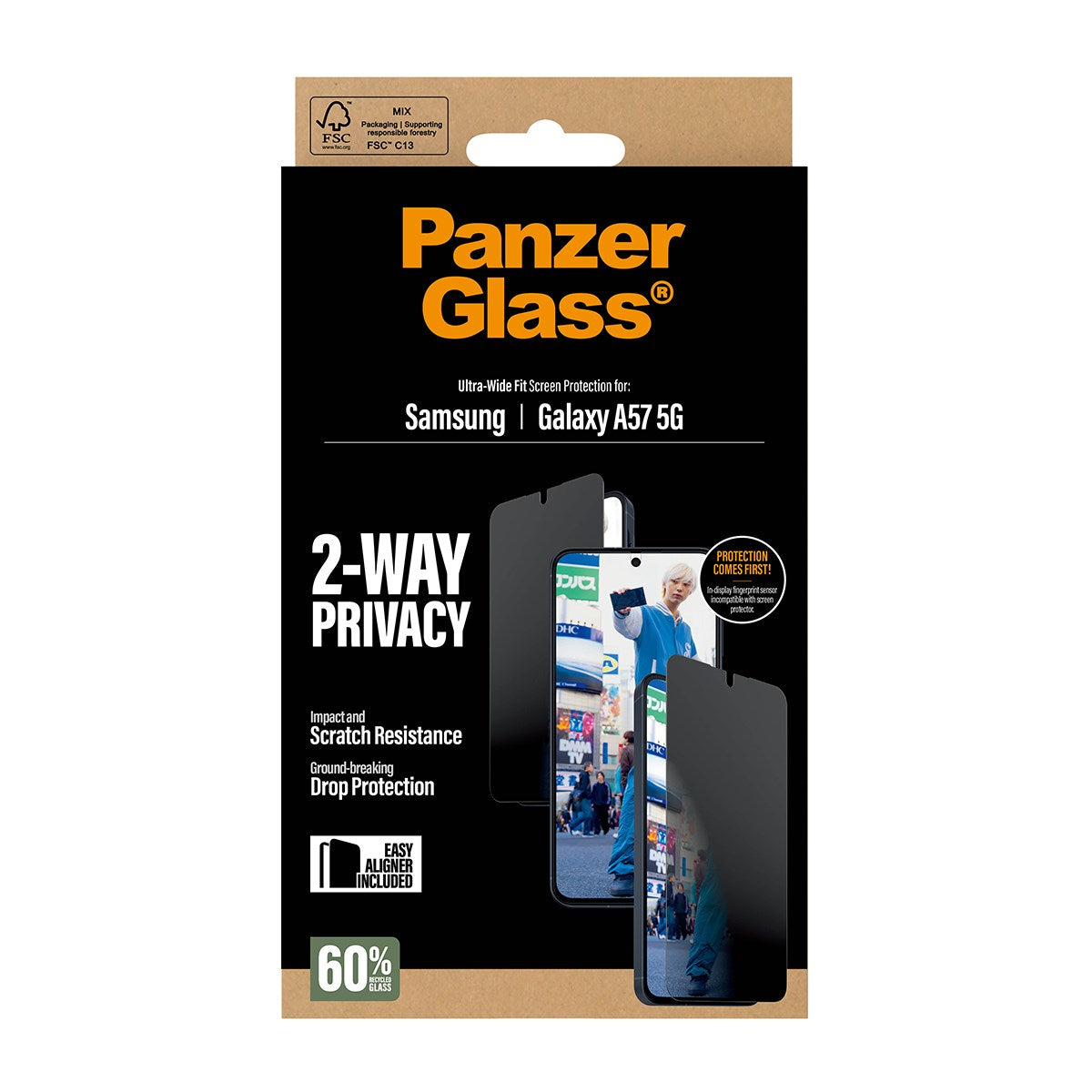 PanzerGlass® 2-Way Privacy Skærmbeskyttelse Samsung Galaxy A57 5G | Ultra-Wide Fit m. EasyAligner