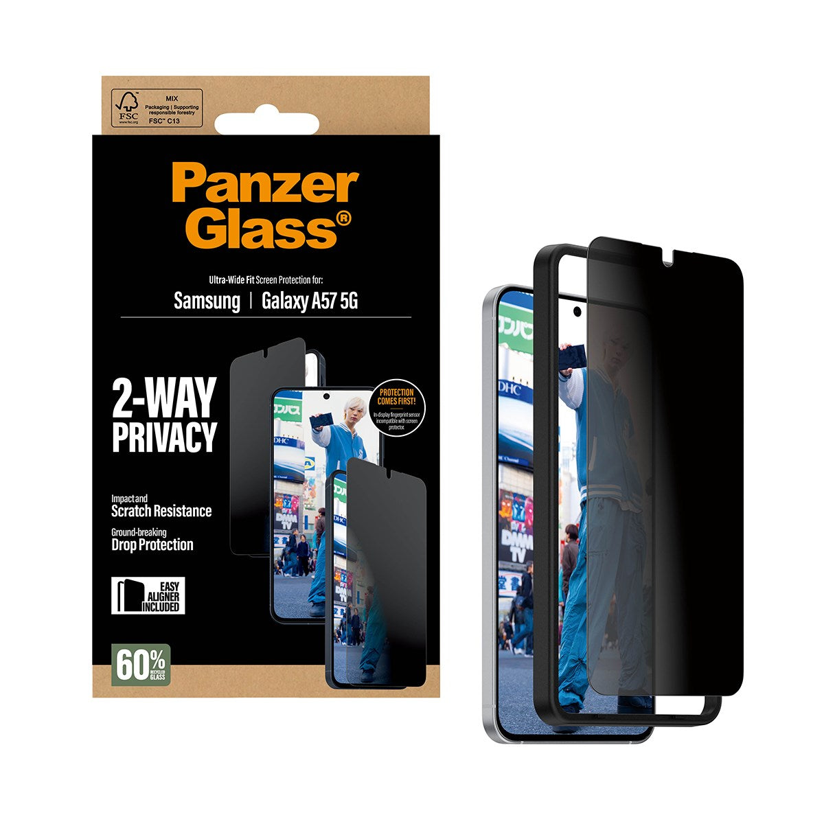 PanzerGlass® 2-Way Privacy Skærmbeskyttelse Samsung Galaxy A57 5G | Ultra-Wide Fit m. EasyAligner