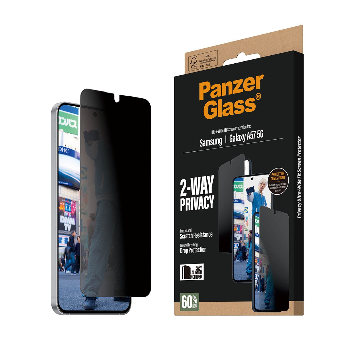 PanzerGlass® 2-Way Privacy Skærmbeskyttelse Samsung Galaxy A57 5G | Ultra-Wide Fit m. EasyAligner