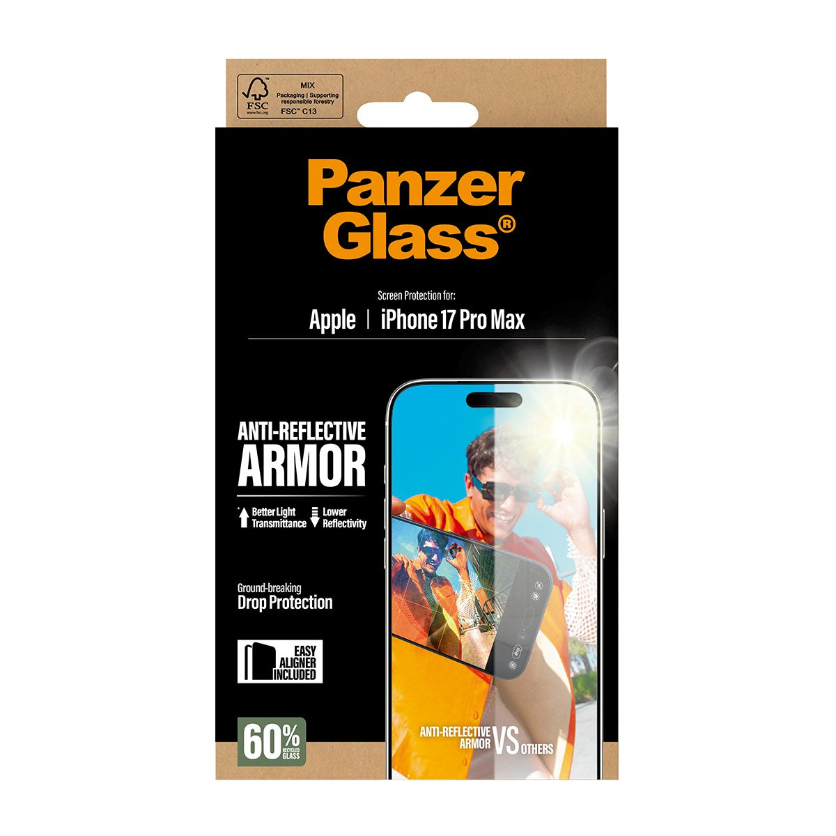 PanzerGlass® Anti-Reflective Armor Skærmbeskyttelse iPhone 17 Pro Max m. EasyAligner