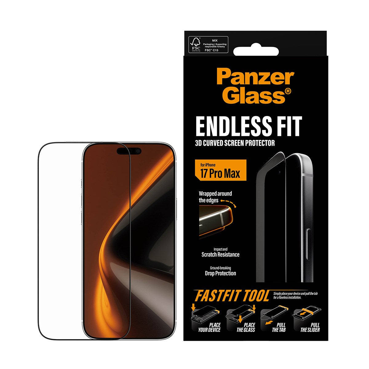 PanzerGlass® 3D Curve Skærmbeskyttelse iPhone 17 Pro Max m. Applicator