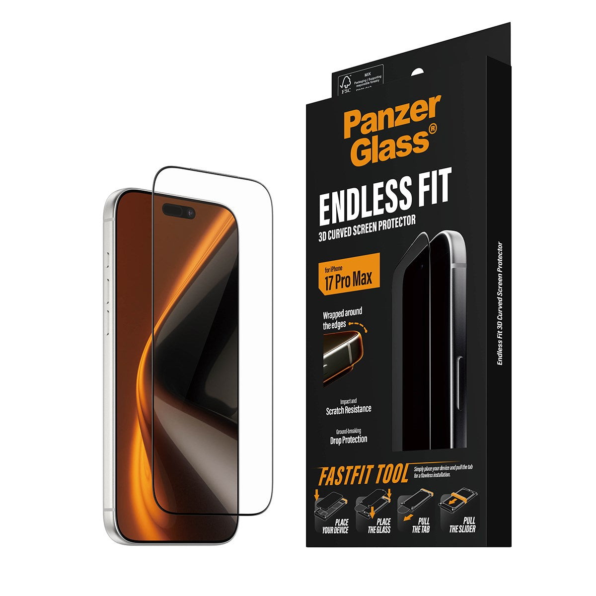 PanzerGlass® 3D Curve Skærmbeskyttelse iPhone 17 Pro Max m. Applicator