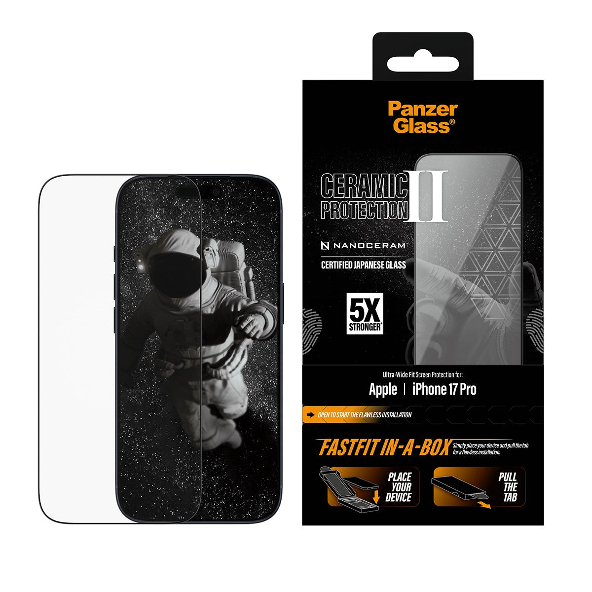 PanzerGlass® Ceramic Skærmbeskyttelse iPhone 17 Pro | Ultra-Wide Fit m. FASTFIT IN-A-BOX
