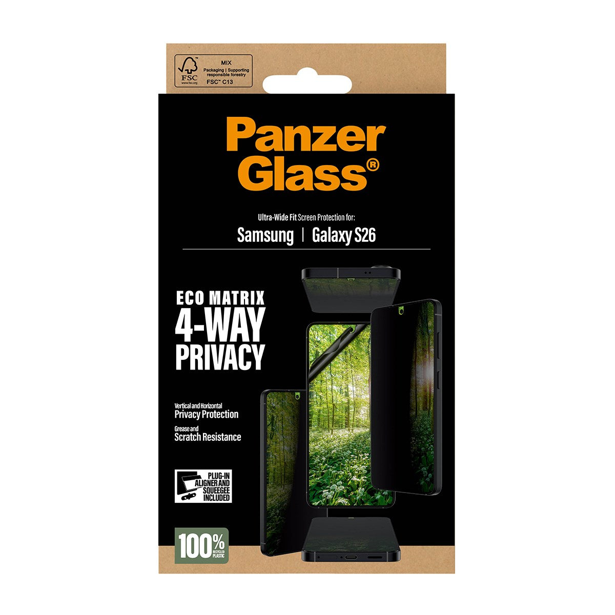 PanzerGlass® ECO MATRIX 4-Way Privacy Skærmbeskyttelse Samsung Galaxy S26 | Ultra-Wide Fit