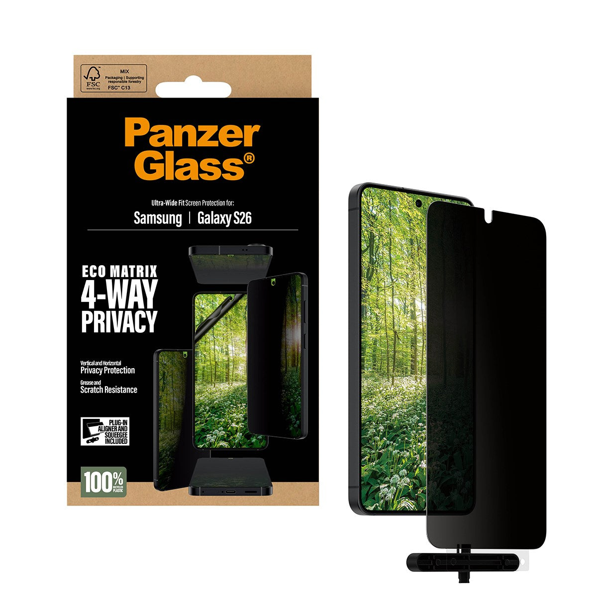 PanzerGlass® ECO MATRIX 4-Way Privacy Skærmbeskyttelse Samsung Galaxy S26 | Ultra-Wide Fit