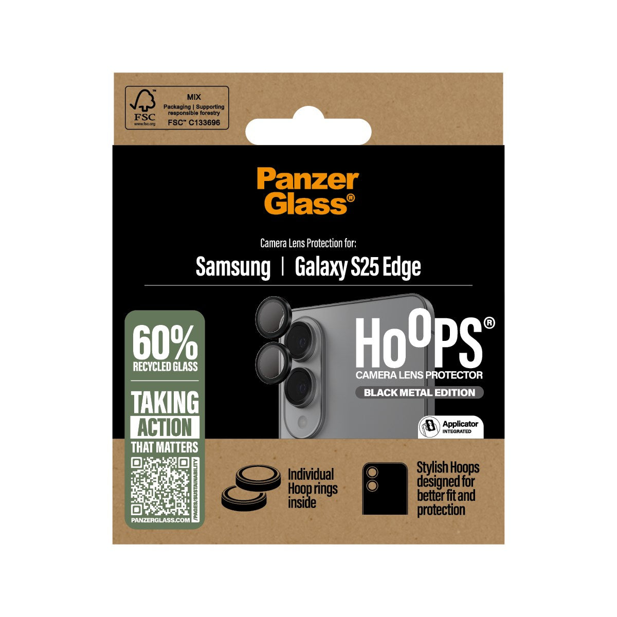 PanzerGlass® Hoops® Kameralinsebeskytter Sort Samsung S25 Edge