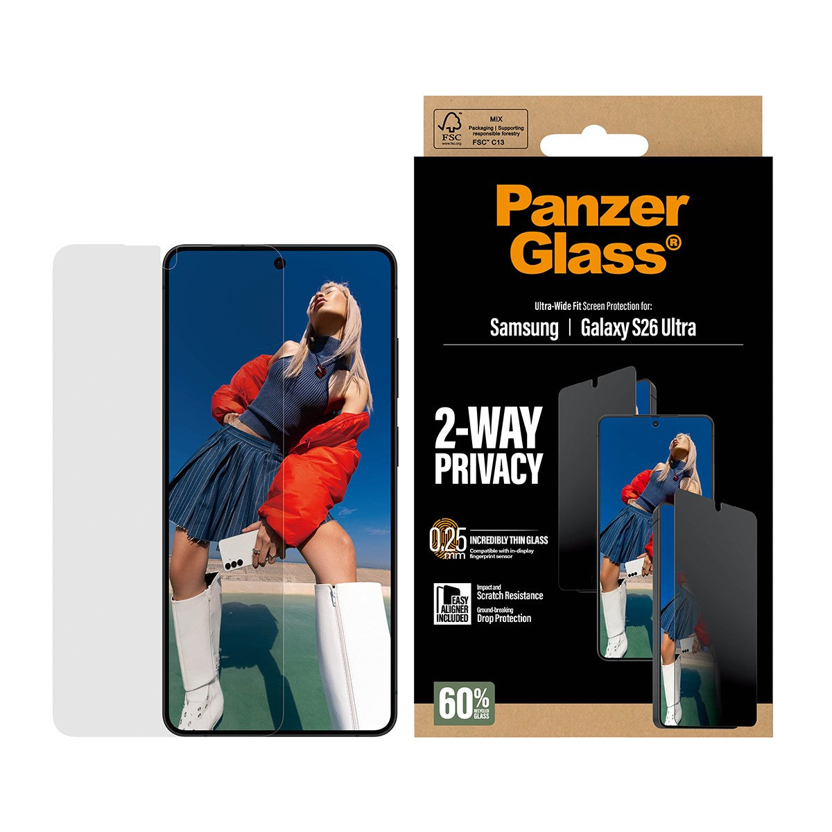 PanzerGlass® 2-Way Privacy Skærmbeskyttelse Samsung Galaxy S26 Ultra | Ultra-Wide Fit m. EasyAligner