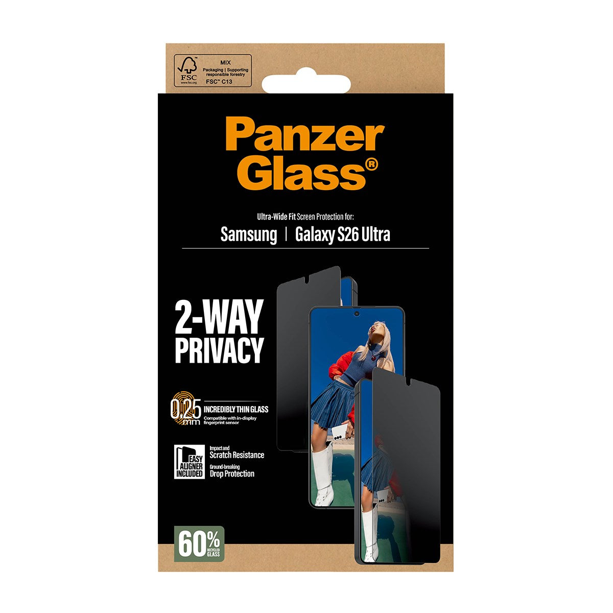 PanzerGlass® 2-Way Privacy Skærmbeskyttelse Samsung Galaxy S26 Ultra | Ultra-Wide Fit m. EasyAligner