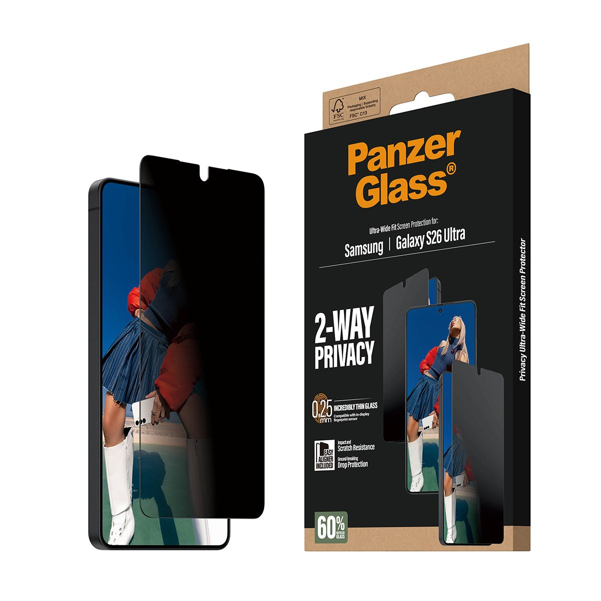 PanzerGlass® 2-Way Privacy Skærmbeskyttelse Samsung Galaxy S26 Ultra | Ultra-Wide Fit m. EasyAligner