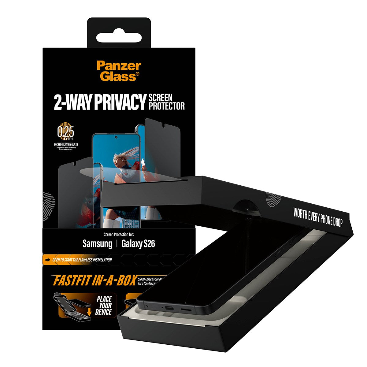 PanzerGlass® 2-Way Privacy Skærmbeskyttelse Samsung Galaxy S26 | Ultra-Wide Fit m. FASTFIT IN-A-BOX