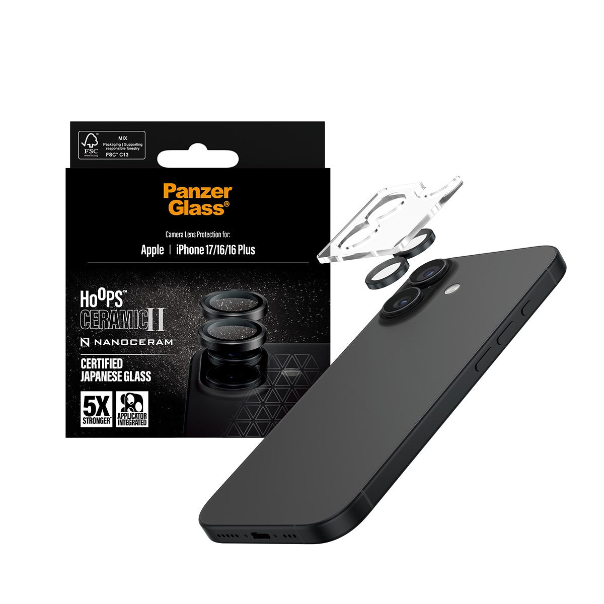 PanzerGlass® Hoops® Ceramic II Kameralinsebeskytter iPhone 17 | iPhone 16 | 16 Plus
