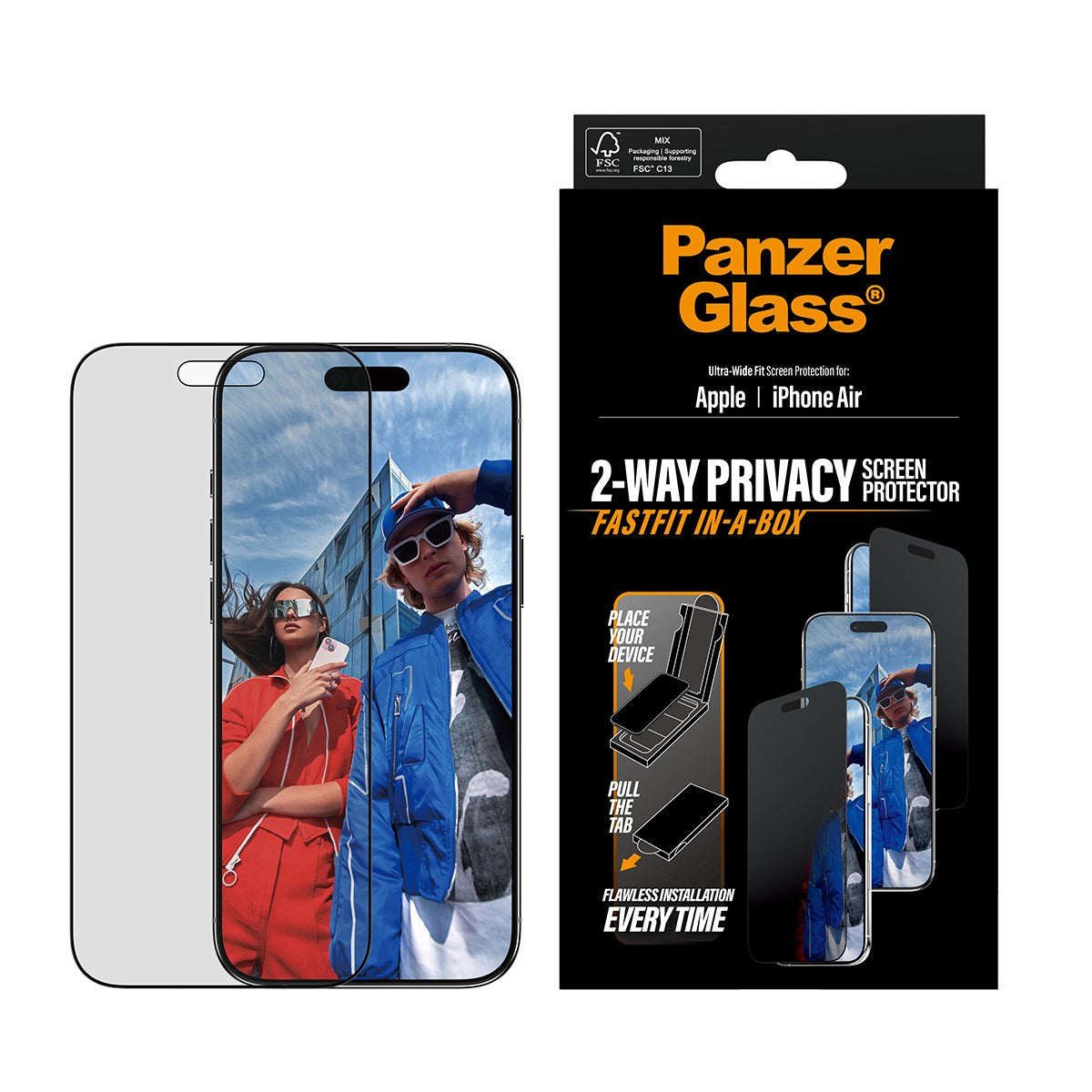 PanzerGlass® Privacy Skærmbeskyttelse iPhone Air | Ultra-Wide Fit m. FASTFIT IN-A-BOX