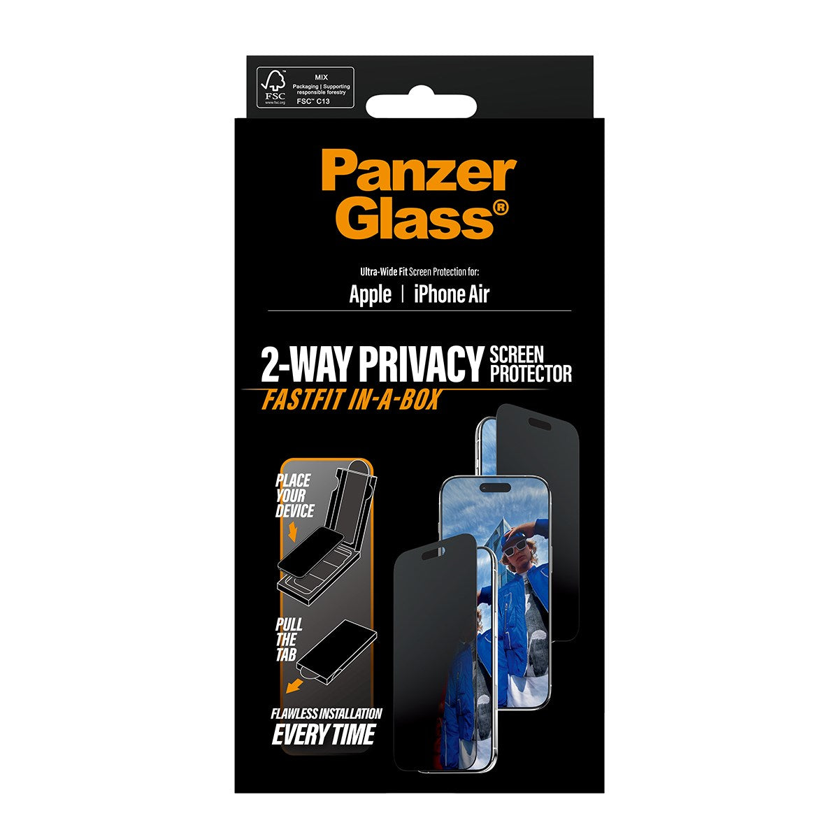 PanzerGlass® Privacy Skærmbeskyttelse iPhone Air | Ultra-Wide Fit m. FASTFIT IN-A-BOX