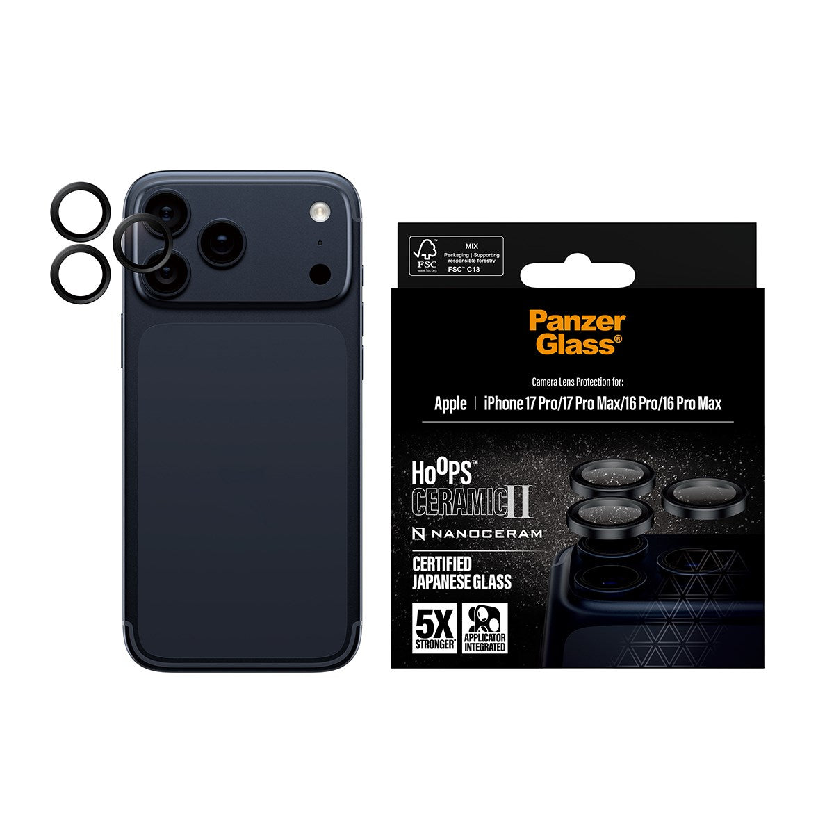 PanzerGlass® Hoops® Ceramic II Kameralinsebeskytter iPhone 17 Pro | iPhone 17 Pro Max | iPhone 16 Pro | 16 Pro Max