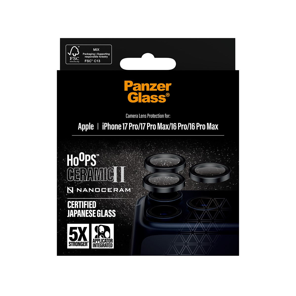 PanzerGlass® Hoops® Ceramic II Kameralinsebeskytter iPhone 17 Pro | iPhone 17 Pro Max | iPhone 16 Pro | 16 Pro Max