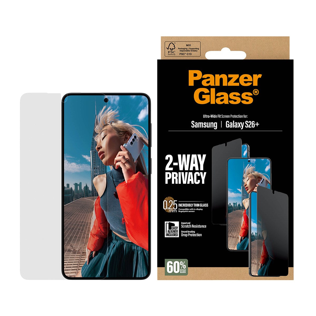PanzerGlass® 2-Way Privacy Skærmbeskyttelse Samsung Galaxy S26+ | Ultra-Wide Fit m. EasyAligner