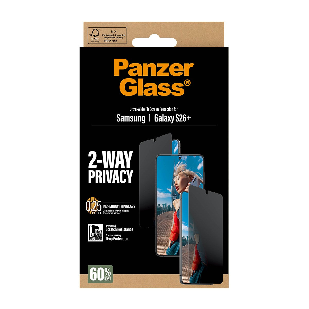 PanzerGlass® 2-Way Privacy Skærmbeskyttelse Samsung Galaxy S26+ | Ultra-Wide Fit m. EasyAligner