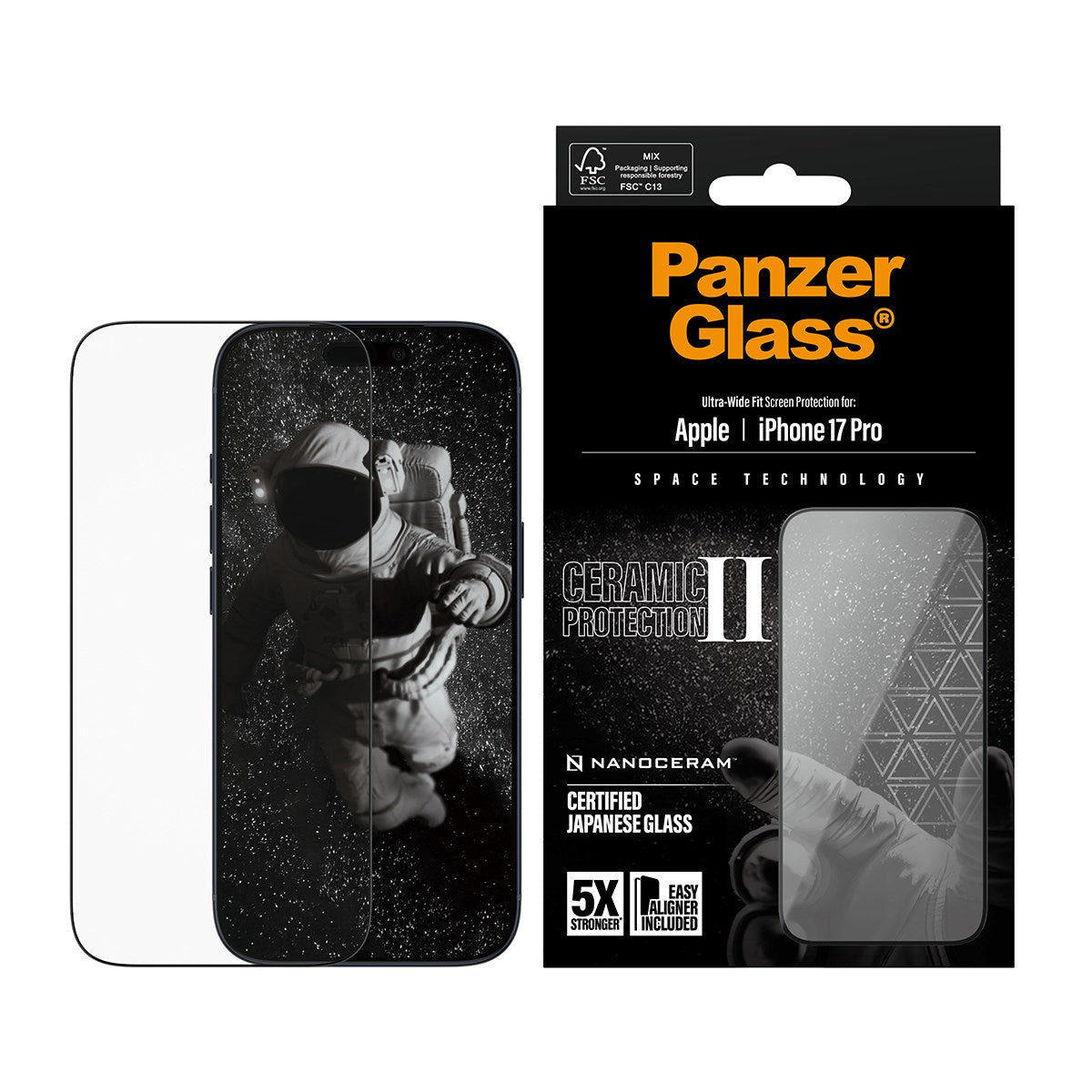 PanzerGlass® Ceramic II Skærmbeskyttelse iPhone 17 Pro | Ultra-Wide Fit m. EasyAligner
