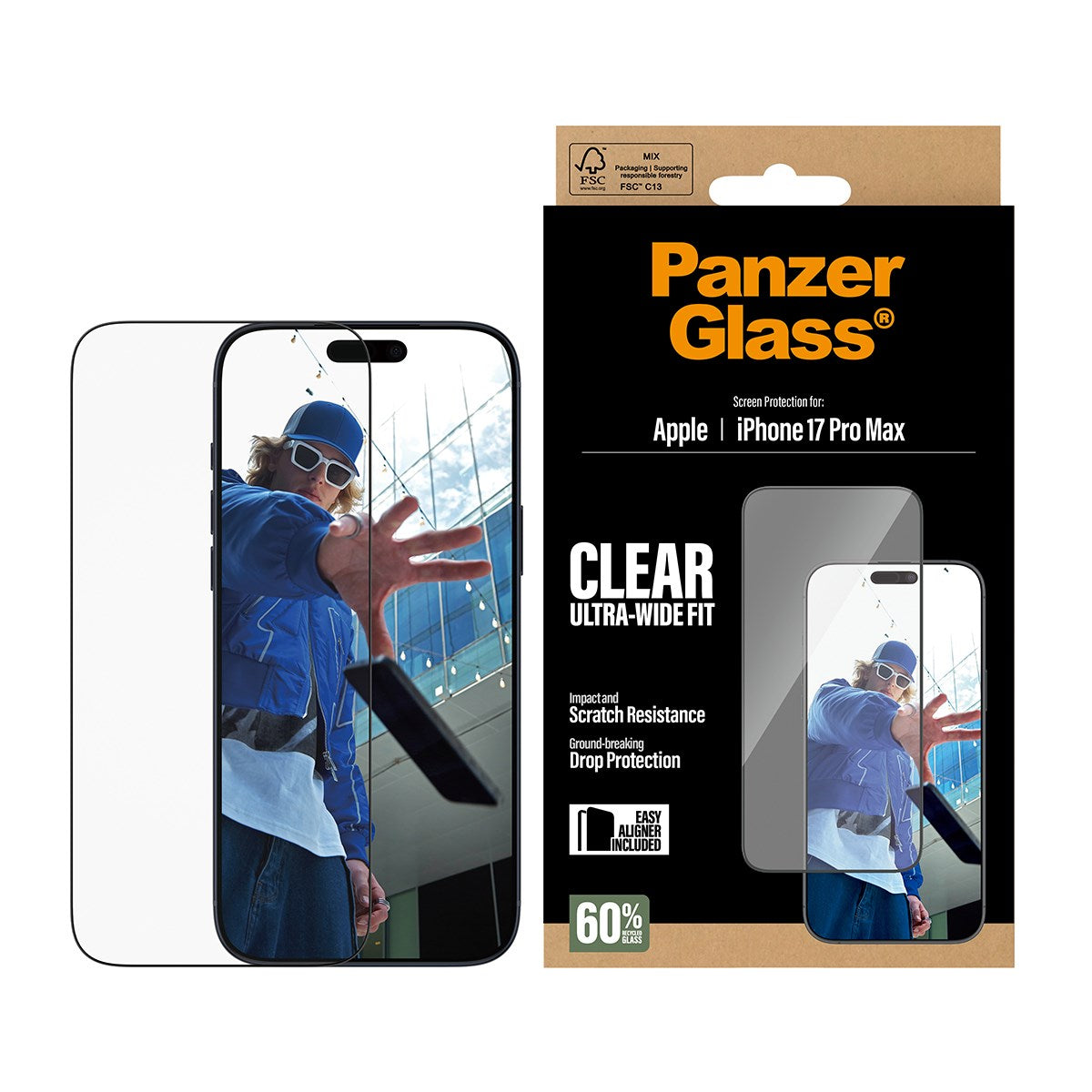 PanzerGlass® Skærmbeskyttelse iPhone 17 Pro Max | Ultra-Wide Fit m. EasyAligner