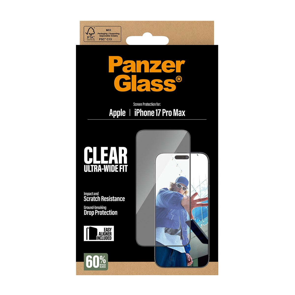 PanzerGlass® Skærmbeskyttelse iPhone 17 Pro Max | Ultra-Wide Fit m. EasyAligner