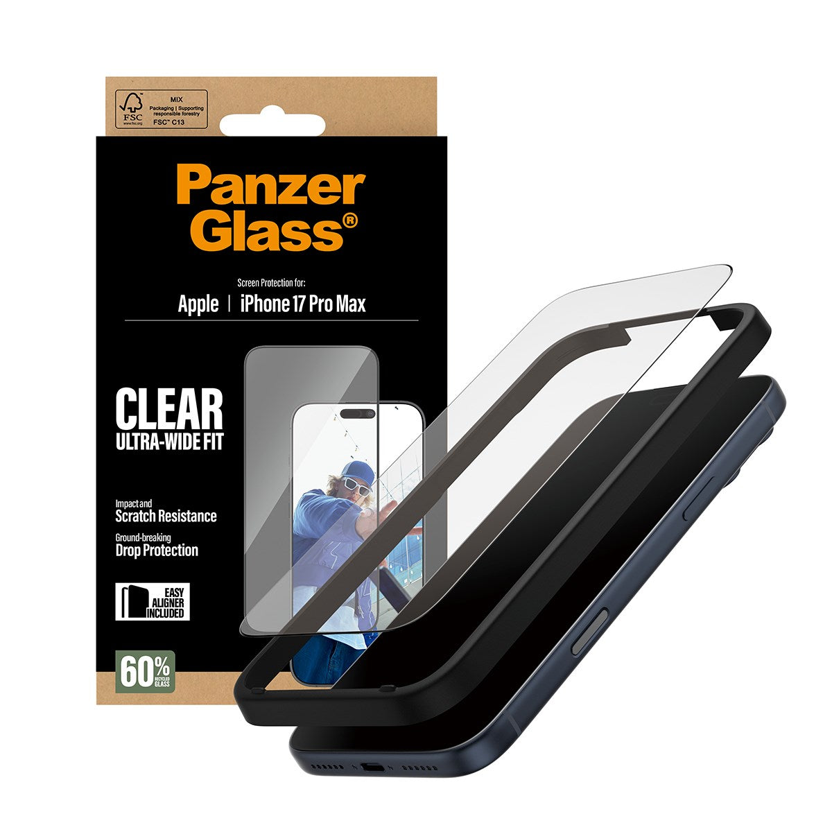 PanzerGlass® Skærmbeskyttelse iPhone 17 Pro Max | Ultra-Wide Fit m. EasyAligner