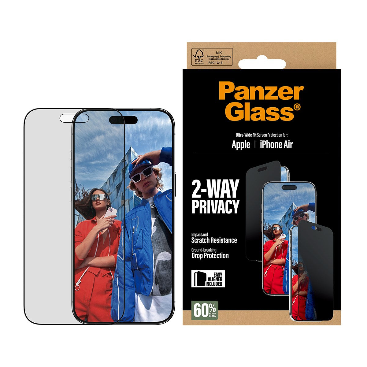 PanzerGlass® 2-Way Privacy Skærmbeskyttelse iPhone Air | Ultra-Wide Fit m. EasyAligner