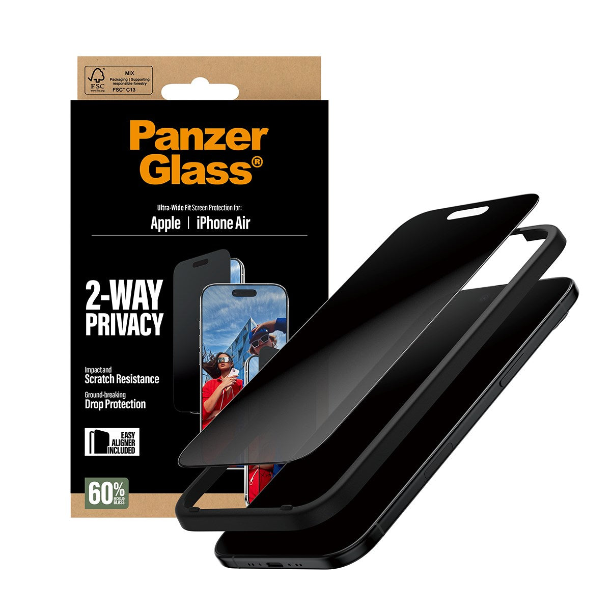 PanzerGlass® 2-Way Privacy Skærmbeskyttelse iPhone Air | Ultra-Wide Fit m. EasyAligner