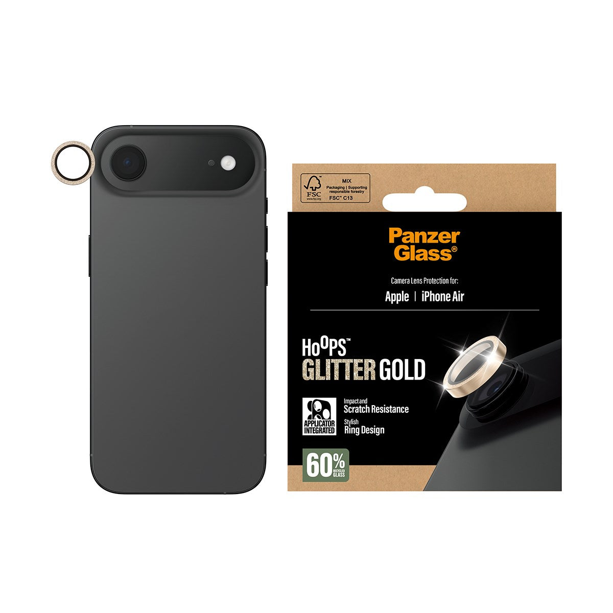 PanzerGlass® Hoops® Kameralinsebeskytter Glitter Guld iPhone Air