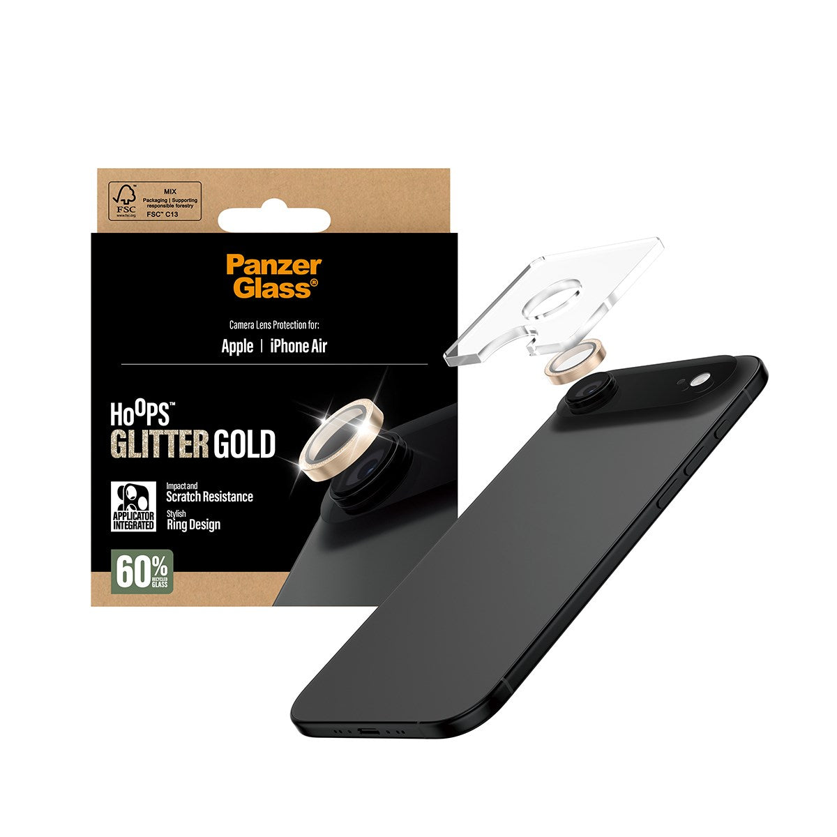 PanzerGlass® Hoops® Kameralinsebeskytter Glitter Guld iPhone Air