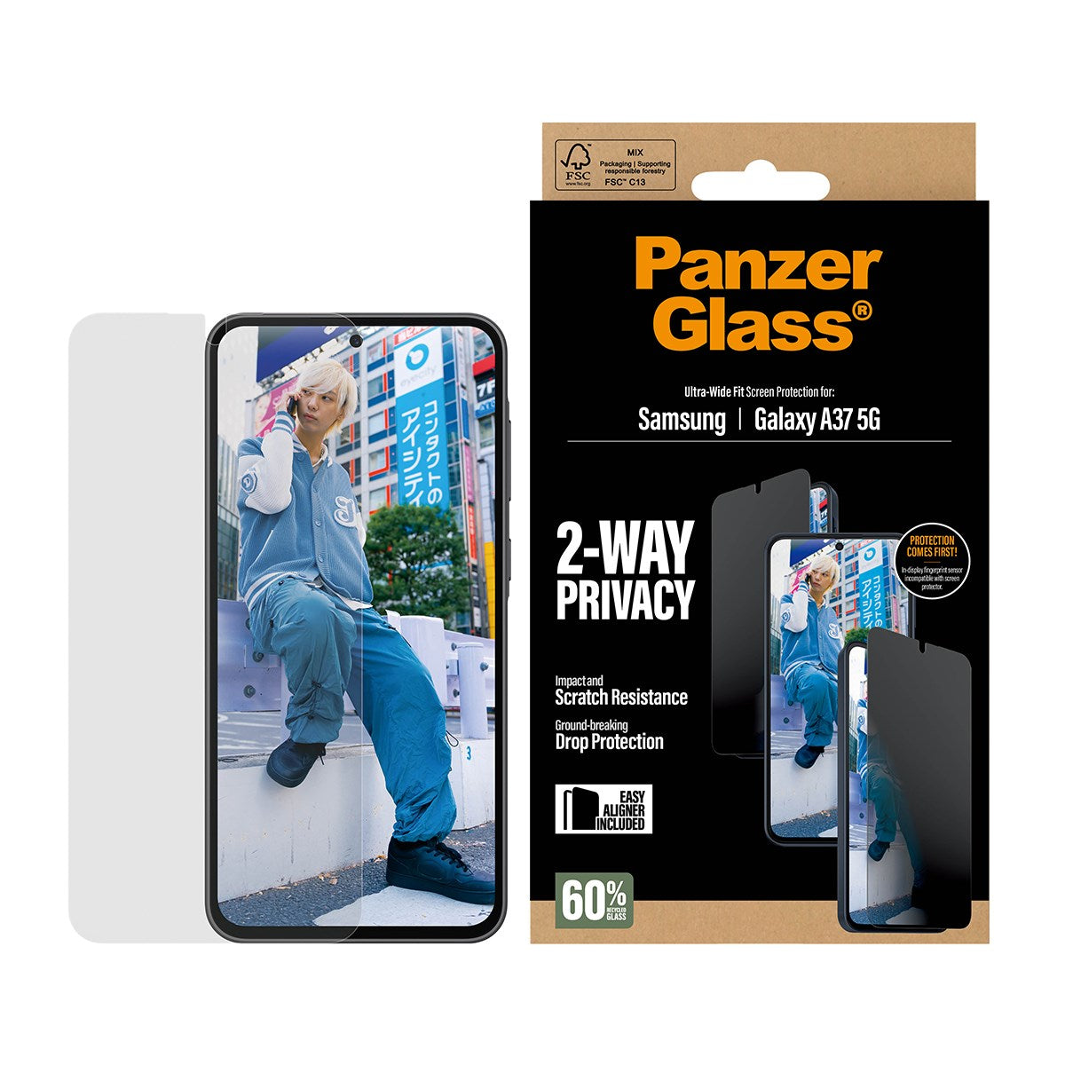 PanzerGlass® 2-Way Privacy Skærmbeskyttelse Samsung Galaxy A37 5G | Ultra-Wide Fit m. EasyAligner