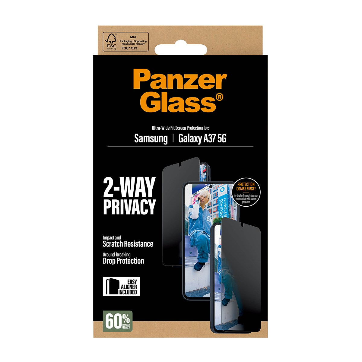 PanzerGlass® 2-Way Privacy Skærmbeskyttelse Samsung Galaxy A37 5G | Ultra-Wide Fit m. EasyAligner