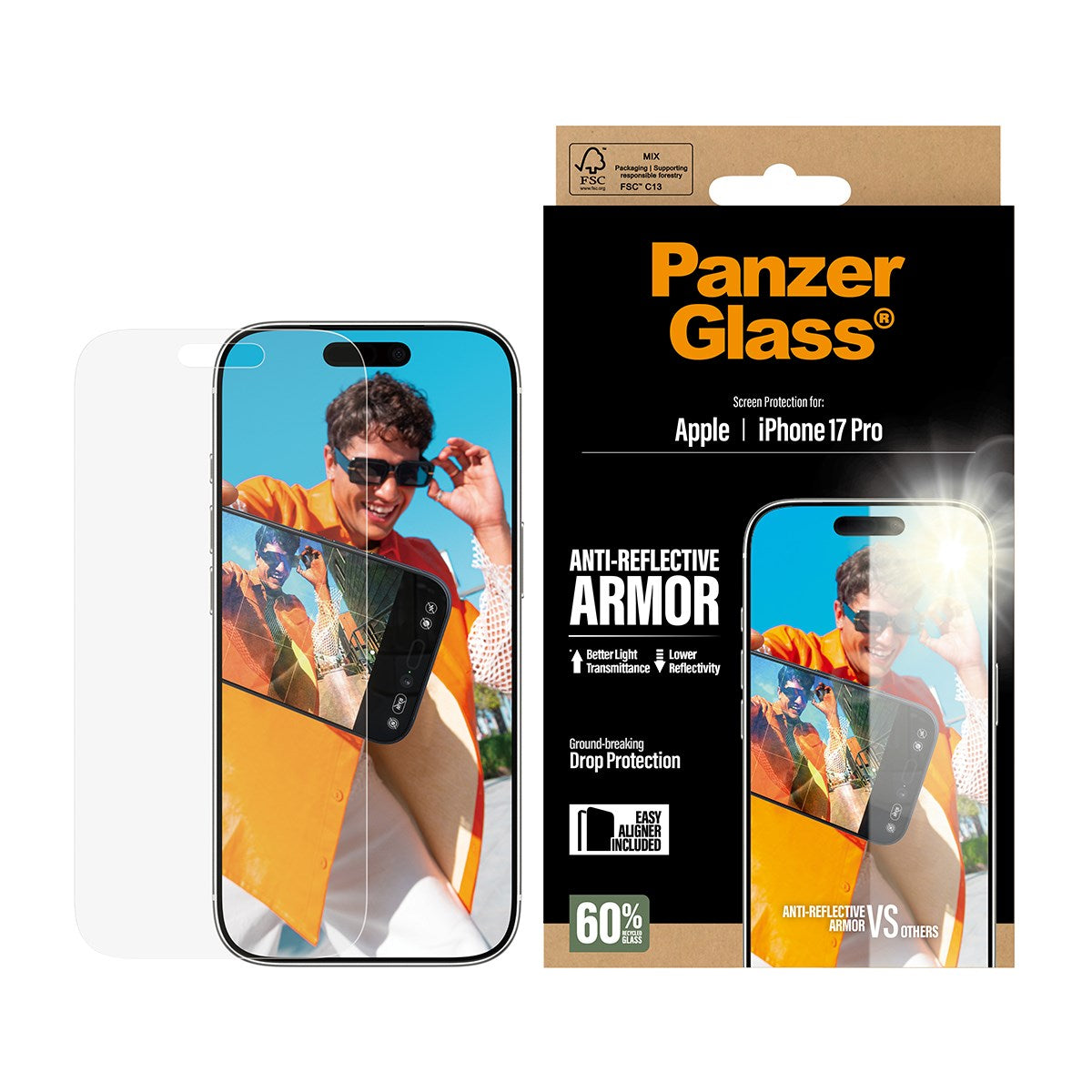 PanzerGlass® Anti-Reflective Armor Skærmbeskyttelse iPhone 17 Pro m. EasyAligner