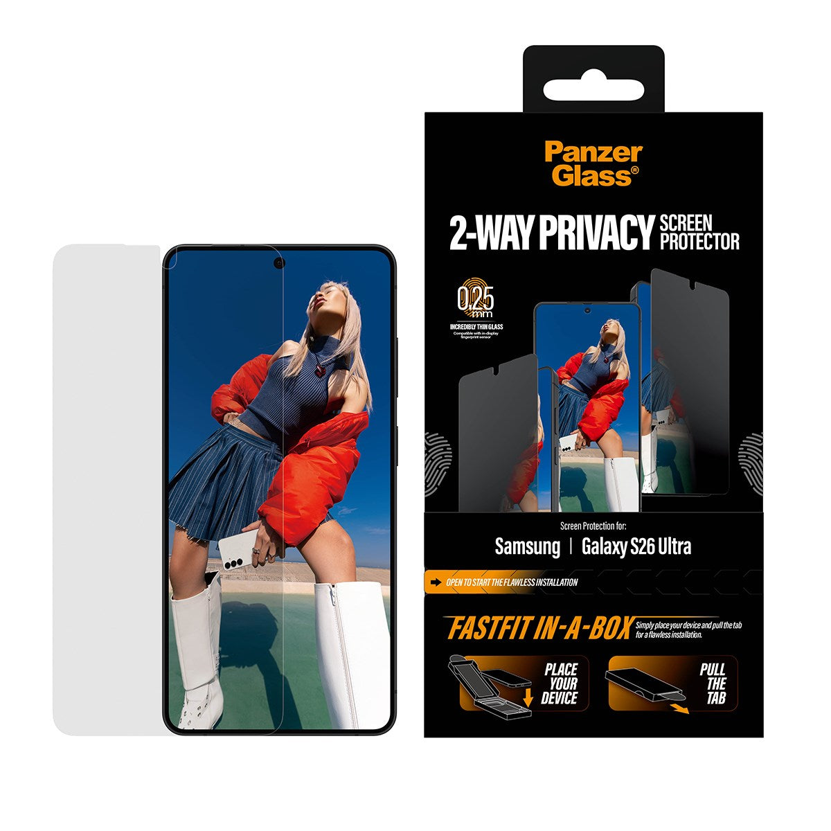 PanzerGlass® 2-Way Privacy Skærmbeskyttelse Samsung Galaxy S26 Ultra | Ultra-Wide Fit m. FASTFIT IN-A-BOX