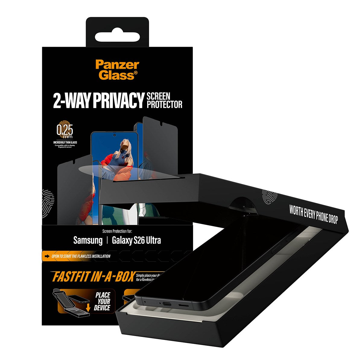 PanzerGlass® 2-Way Privacy Skærmbeskyttelse Samsung Galaxy S26 Ultra | Ultra-Wide Fit m. FASTFIT IN-A-BOX