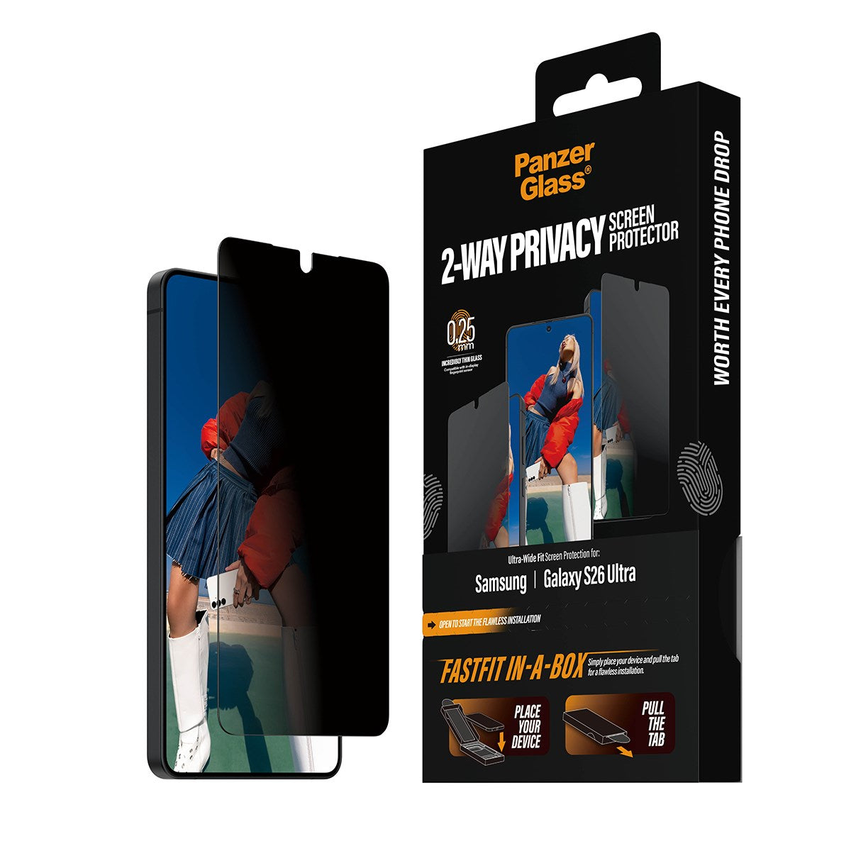 PanzerGlass® 2-Way Privacy Skærmbeskyttelse Samsung Galaxy S26 Ultra | Ultra-Wide Fit m. FASTFIT IN-A-BOX