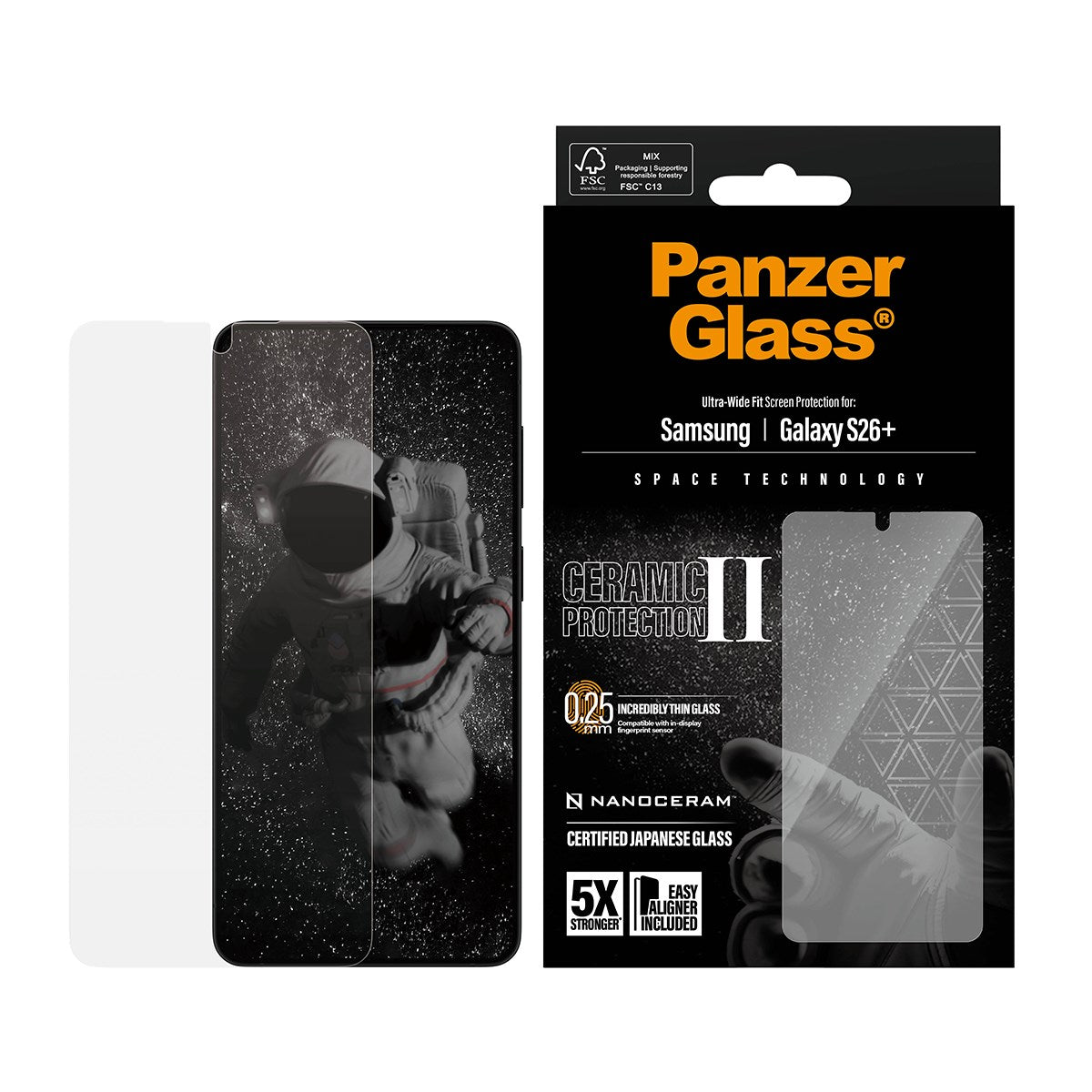 PanzerGlass® Ceramic Skærmbeskyttelse Samsung Galaxy S26+ | Ultra-Wide Fit m. EasyAligner