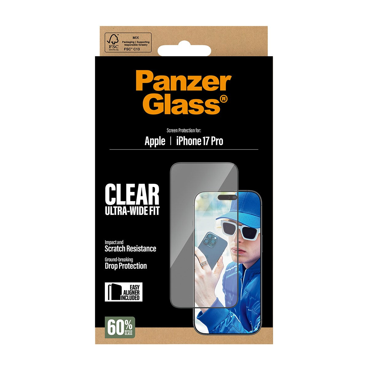PanzerGlass® Skærmbeskyttelse iPhone 17 Pro | Ultra-Wide Fit m. EasyAligner