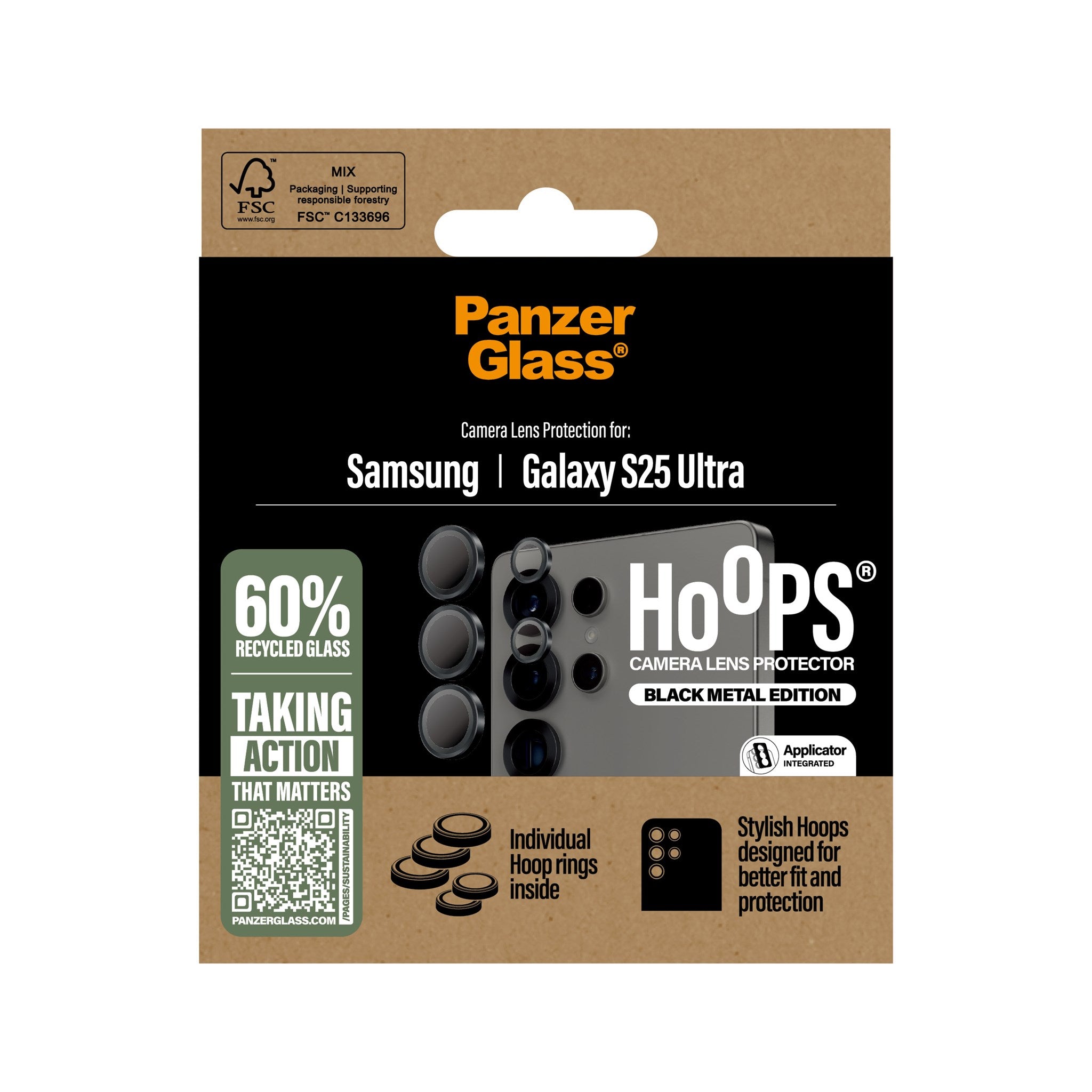 PanzerGlass® Hoops® Kameralinsebeskytter Sort Samsung Galaxy S25 Ultra