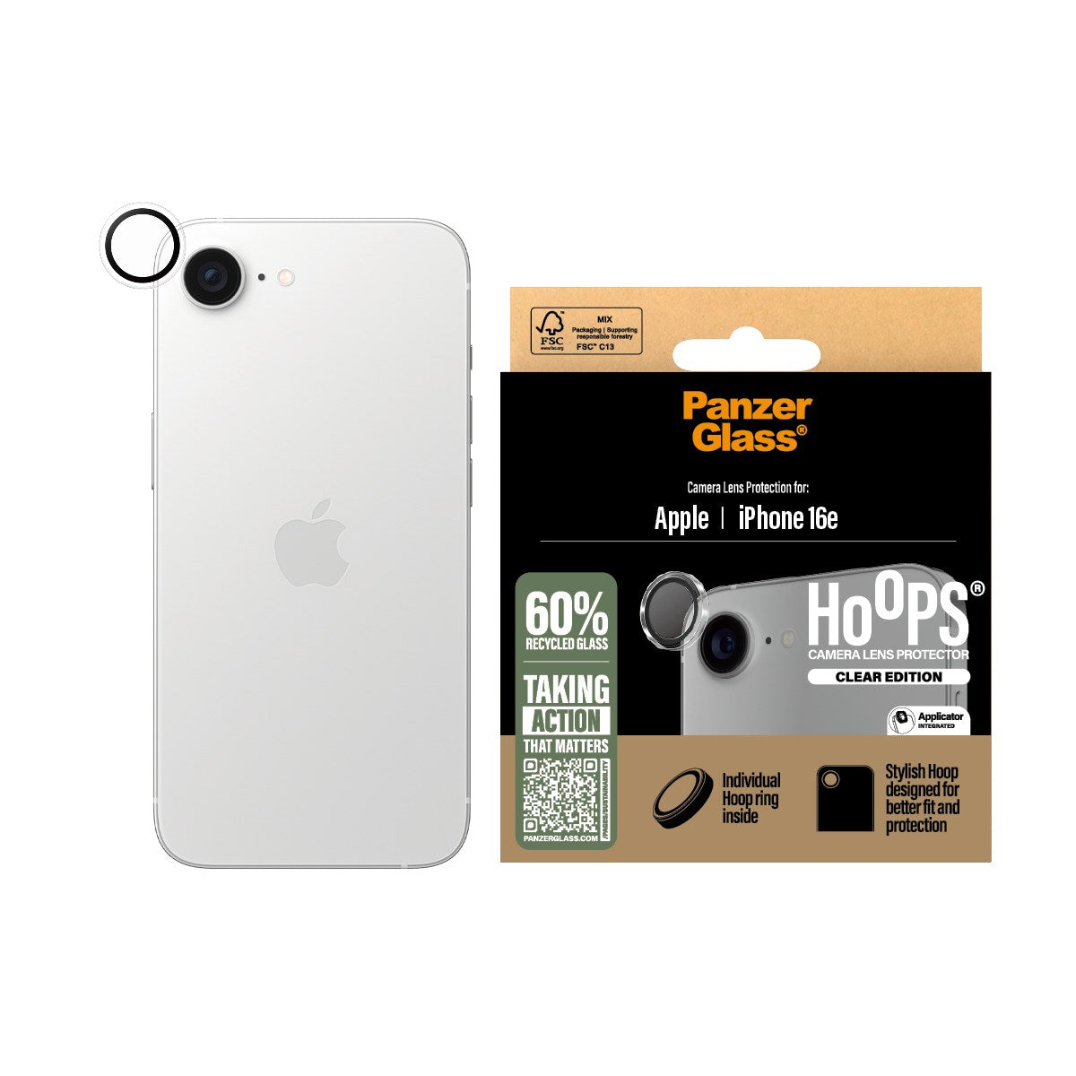 PanzerGlass® Hoops® Kameralinsebeskytter Transparent iPhone 16e
